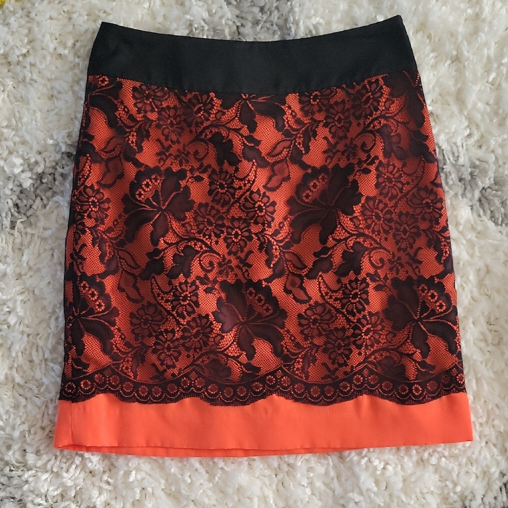 The Limited Black and Orange Embellished Mini Pencil Skirt